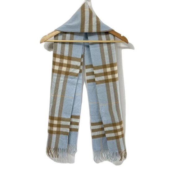 Auth BURBERRY LONDON ENGLAND - Light Blue Beige Multi Cashmere Scarf - Picture 2 of 5